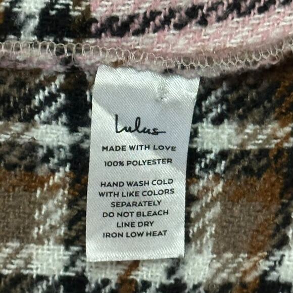 LULUS The City is Calling Plaid Pink Shacket Lagenlook Relaxed Coquette Cozy - Picture 15 of 16